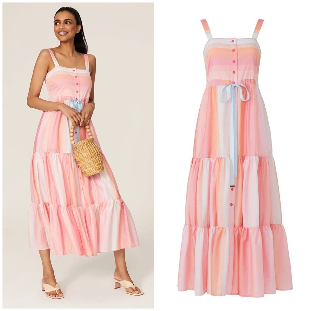 Tanya Taylor Rainbow Tiered Stripe Claire Maxi $445 Womens 6